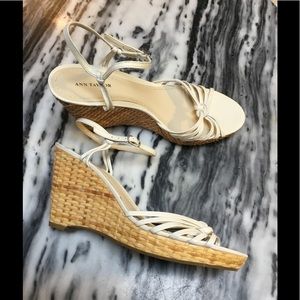 NWOT Ann Taylor cream leather wedge Sandal